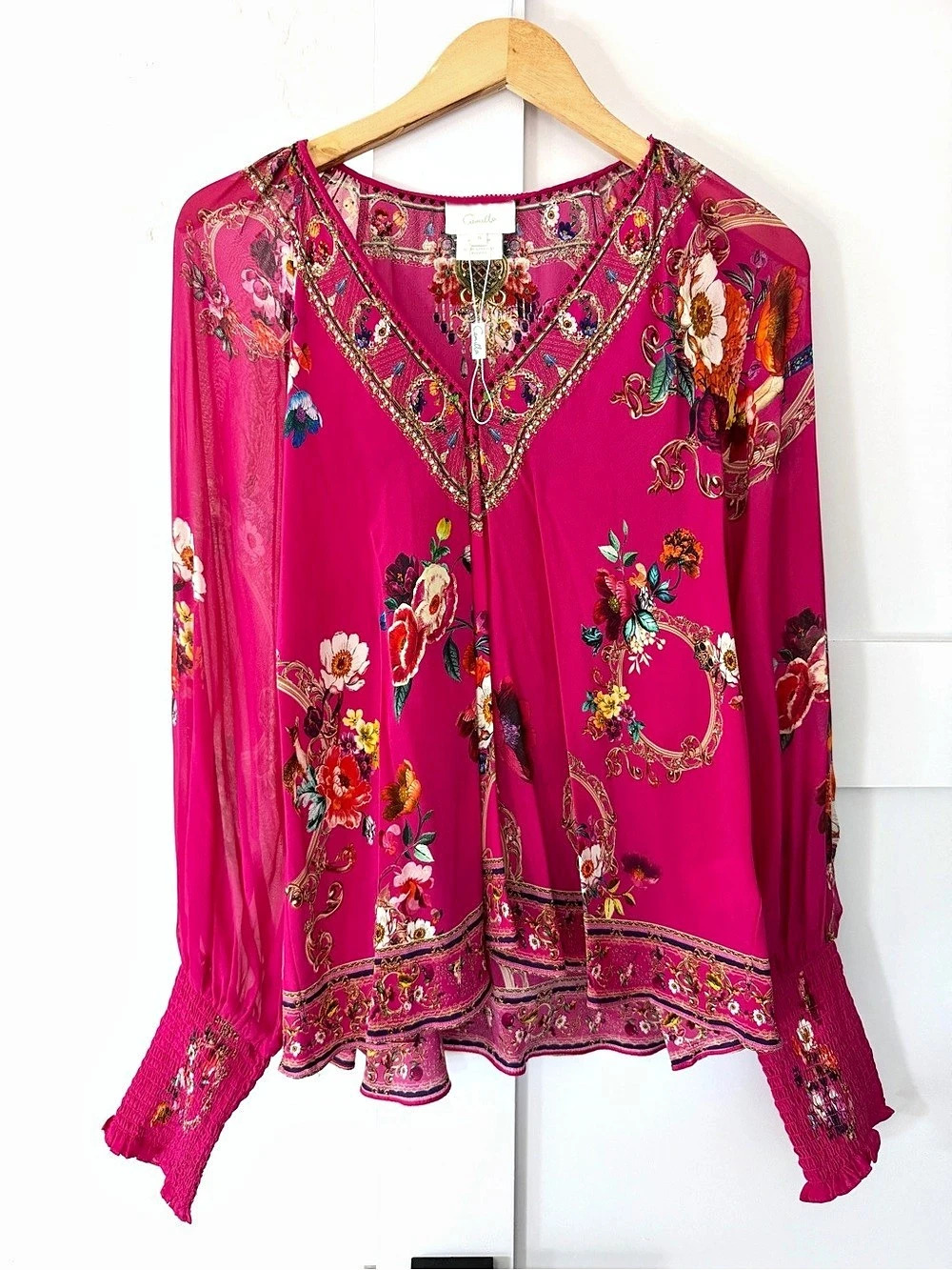 Camilla Floral Blouse in Pink & Multicolor Size Small